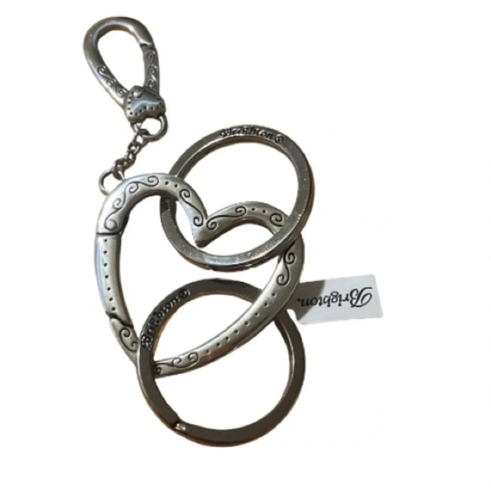 NWT Brighton Patchwork Valley Silver Heart Keychain